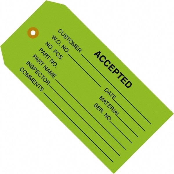 Made in USA - 4-3/4" High x 2-3/8" Long, ACCEPTED, English Safety & Facility Inspection Tag - Green Cardstock - Makers Industrial Supply