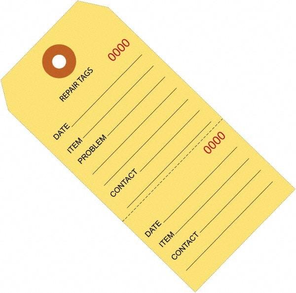 Made in USA - 4-3/4" High x 2-3/8" Long, Repair, English Safety & Facility Inspection Tag - Yellow Cardstock - Makers Industrial Supply