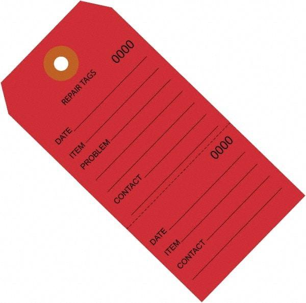 Made in USA - 6-1/4" High x 3-1/8" Long, Repair, English Safety & Facility Inspection Tag - Red Cardstock - Makers Industrial Supply