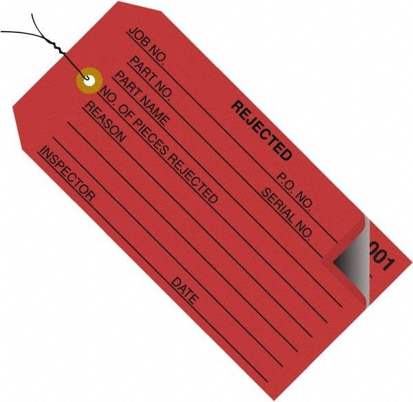 Made in USA - 4-3/4" High x 2-3/8" Long, Inventory, English Safety & Facility Numbered Tag - Red Cardstock - Makers Industrial Supply