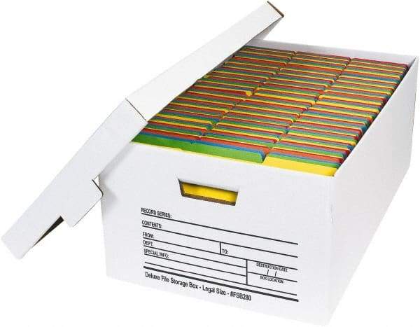 Made in USA - 1 Compartment, 15" Wide x 24" Deep, File Storage Boxes - Corrugated Cardboard, White - Makers Industrial Supply