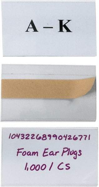 Made in USA - 3" Long x 5" Wide, Self Adhesive Back, Label Holder - Clear - Makers Industrial Supply