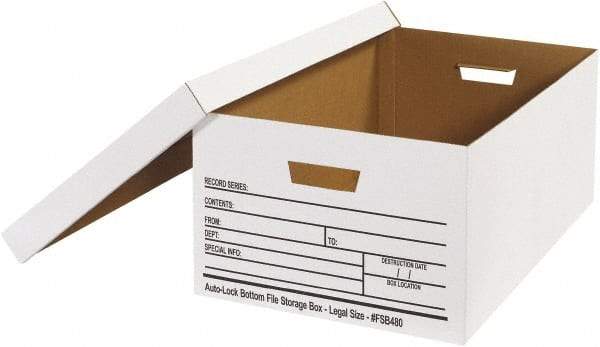 Made in USA - 1 Compartment, 15" Wide x 24" Deep, File Storage Boxes - Corrugated Cardboard, White - Makers Industrial Supply