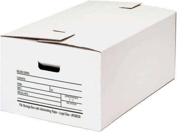 Made in USA - 1 Compartment, 15" Wide x 24" Deep, File Storage Boxes - Corrugated Cardboard, White - Makers Industrial Supply