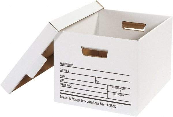 Made in USA - 1 Compartment, 12" Wide x 15" Deep, File Storage Boxes - Corrugated Cardboard, White - Makers Industrial Supply