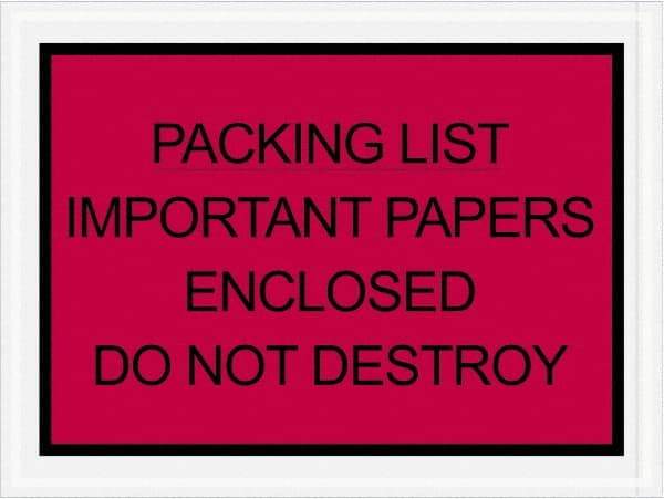 Value Collection - 1,000 Piece, 4-1/2" Long x 6" Wide, Packing List Envelope - Important Papers Enclosed, Red - Makers Industrial Supply