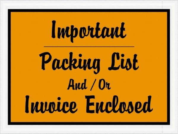 Value Collection - 1,000 Piece, 4-1/2" Long x 6" Wide, Packing List Envelope - Important Packing List And/Or Invoice Enclosed, Orange - Makers Industrial Supply