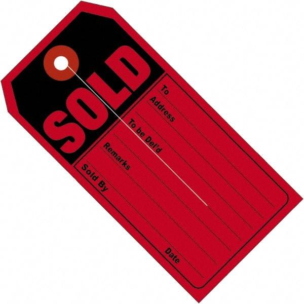 Made in USA - 4-3/4" High x 2-3/8" Long, Inventory, English Safety & Facility Numbered Tag - Red & Black Cardstock - Makers Industrial Supply