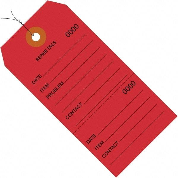 Made in USA - 6-1/4" High x 3-1/8" Long, Repair, English Safety & Facility Inspection Tag - Red Cardstock - Makers Industrial Supply