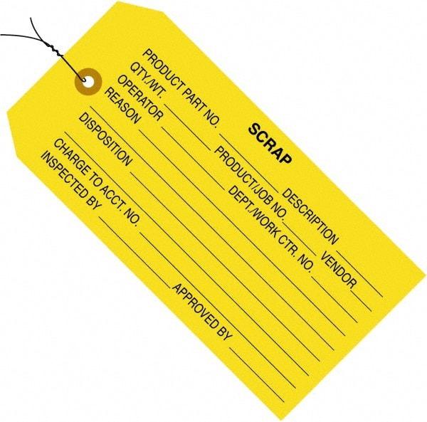 Made in USA - 4-3/4" High x 2-3/8" Long, Scrap, English Safety & Facility Inspection Tag - Yellow Cardstock - Makers Industrial Supply