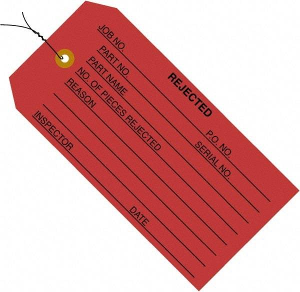 Made in USA - 4-3/4" High x 2-3/8" Long, REJECTED, English Safety & Facility Inspection Tag - Red Cardstock - Makers Industrial Supply