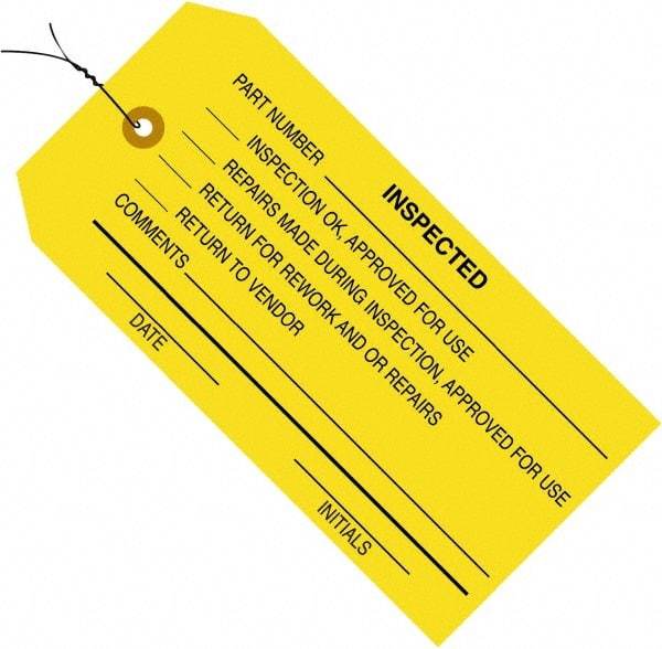 Made in USA - 4-3/4" High x 2-3/8" Long, ACCEPTED, English Safety & Facility Inspection Tag - Yellow Cardstock - Makers Industrial Supply