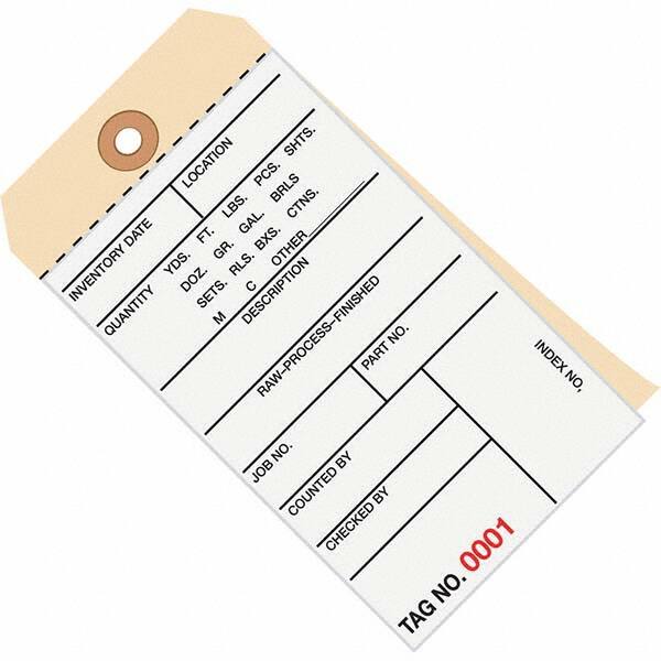 Made in USA - 6-1/4" High x 3-1/8" Long, Inventory, English Safety & Facility Numbered Tag - White & Manila Cardstock - Makers Industrial Supply