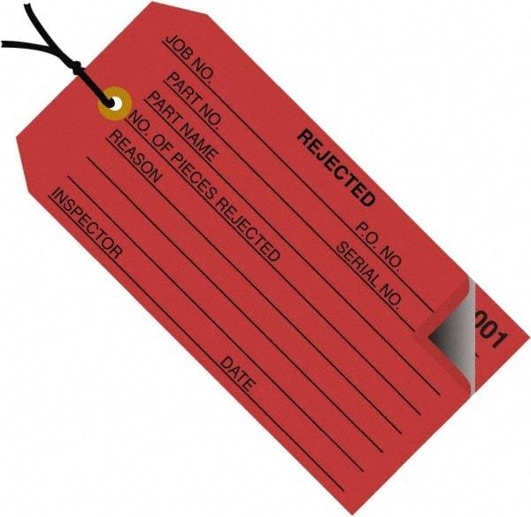 Made in USA - 4-3/4" High x 2-3/8" Long, Inventory, English Safety & Facility Numbered Tag - Red Cardstock - Makers Industrial Supply