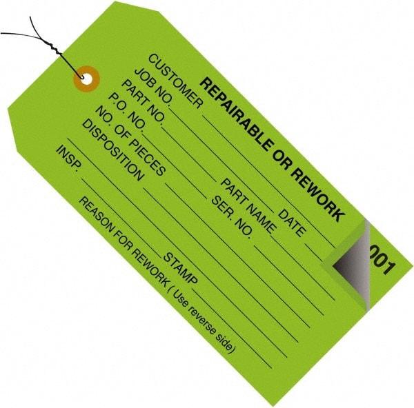 Made in USA - 4-3/4" High x 2-3/8" Long, Inventory, English Safety & Facility Numbered Tag - Green Cardstock - Makers Industrial Supply