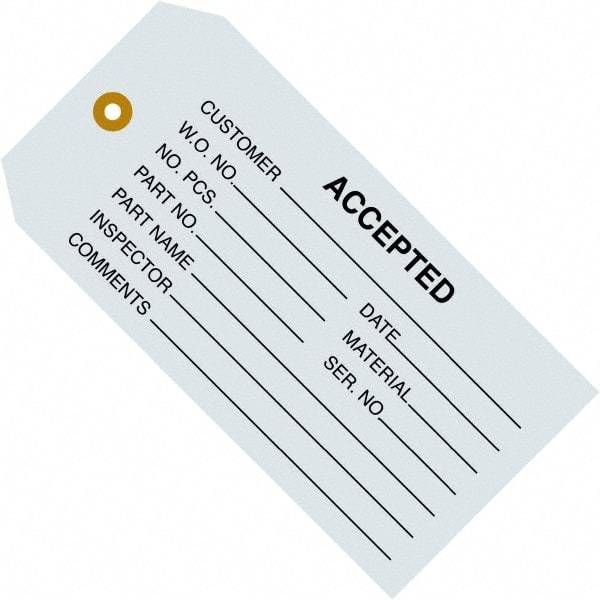 Made in USA - 4-3/4" High x 2-3/8" Long, ACCEPTED, English Safety & Facility Inspection Tag - Blue Cardstock - Makers Industrial Supply