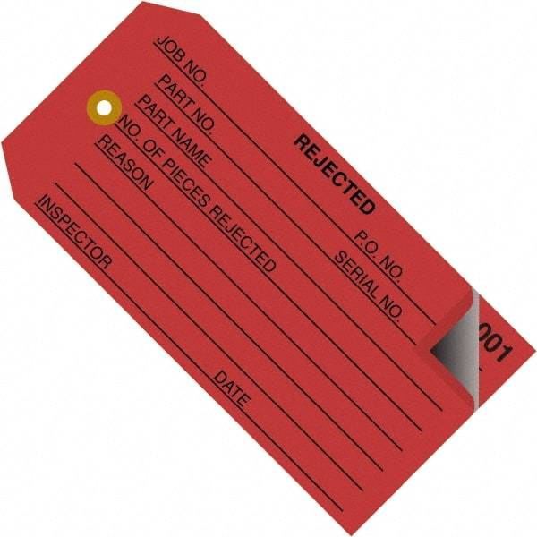 Made in USA - 4-3/4" High x 2-3/8" Long, REJECTED, English Safety & Facility Inspection Tag - Red Cardstock - Makers Industrial Supply