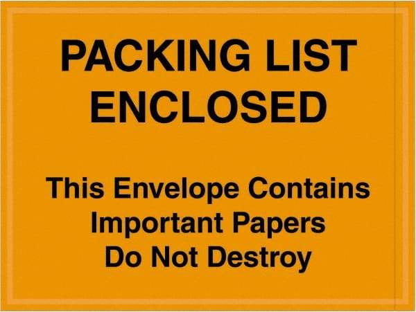 Value Collection - 1,000 Piece, 4-1/2" Long x 6" Wide, Packing List Envelope - Important Papers Enclosed, Orange - Makers Industrial Supply