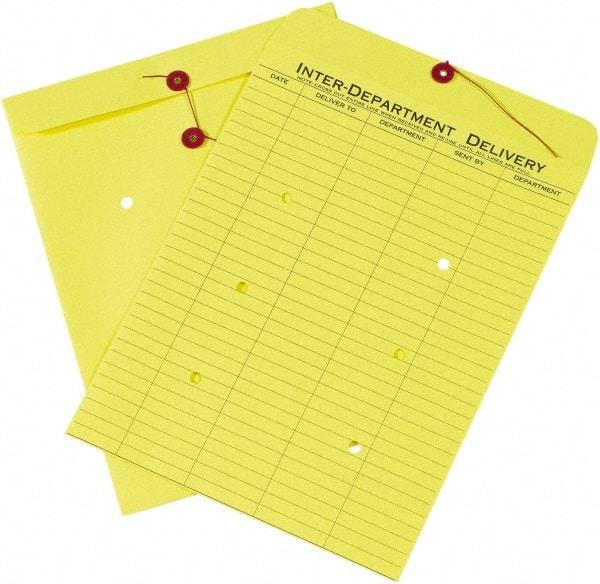 Made in USA - 13" Long x 10" Wide Draw String Inter-Department Envelope - Yellow - Makers Industrial Supply