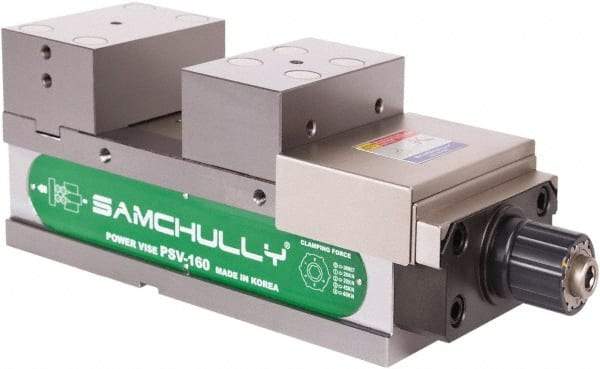 Samchully - 160mm Jaw Width, 160mm Jaw Opening Capacity, Horizontal Stationary Machine Vise - Manual Operation, 1 Station, 455.5mm Long x 58.4mm Deep, 60mm Jaw Height, Alloy Steel - Makers Industrial Supply