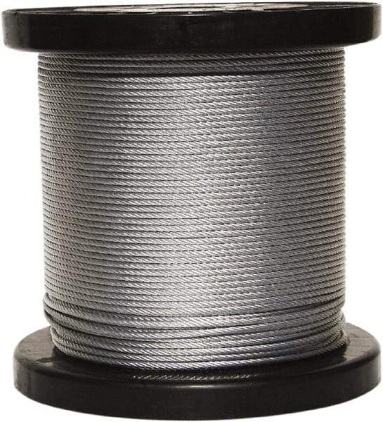 Loos & Co. - 250' Long, 3/16" x 3/16" Diam, Galvanized Wire Rope - 4,200 Lb Breaking Strength, 7 x 19 - Makers Industrial Supply