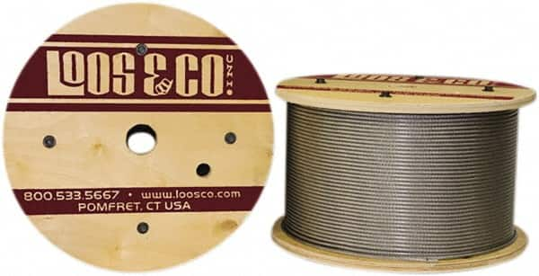 Loos & Co. - 1/8" x 3/32" Diam, Stainless Steel Wire Rope - 920 Lb Breaking Strength, 7 x 7, Vinyl Coating - Makers Industrial Supply