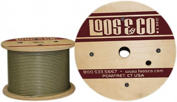 Loos & Co. - 500' Long, 1/8" x 3/32" Diam, Galvanized Steel Wire Rope - 920 Lb Breaking Strength, 7 x 7, Nylon Coating - Makers Industrial Supply