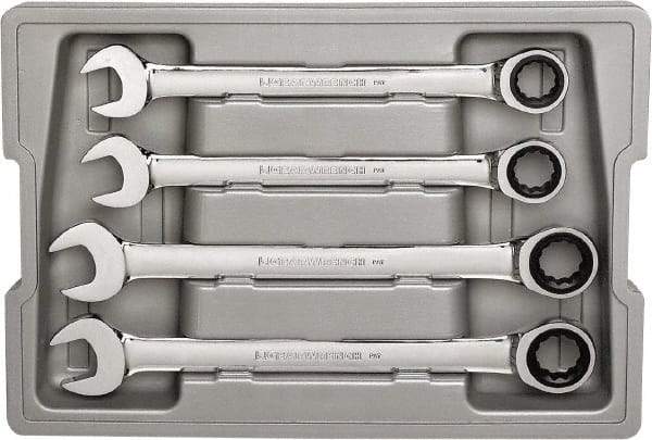 GearWrench - 4 Piece, 21mm to 25mm, 12 Point Ratcheting Combination Wrench Set - Metric Measurement Standard, Chrome Finish, Comes in Plastic Tray - Makers Industrial Supply