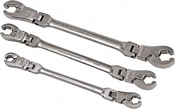 GearWrench - 3 Piece, 3/8" to 11/16", Ratcheting Flare Nut Set - Inch Measurement Standard, Chrome Finish - Makers Industrial Supply