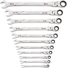 GearWrench - 11 Piece, 1/4" to 3/4", Ratcheting Flexhead Combination Wrench Set - Inch Measurement Standard, Chrome Finish - Makers Industrial Supply