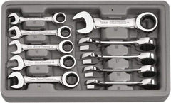 GearWrench - 10 Piece, 10mm to 19mm, 12 Point Ratcheting Combination Wrench Set - Metric Measurement Standard, Chrome Finish, Comes in Plastic Tray - Makers Industrial Supply