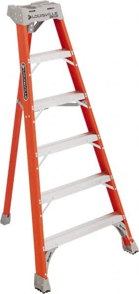 Louisville - 5 Steps, 6' High, Type IA Rating, Fiberglass Tripod Step Ladder - Makers Industrial Supply