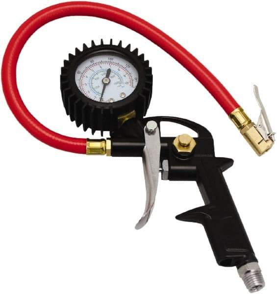 Milton - 0 to 150 psi Dial Easy-Clip Tire Pressure Gauge - 13' Hose Length, 2 psi Resolution - Makers Industrial Supply