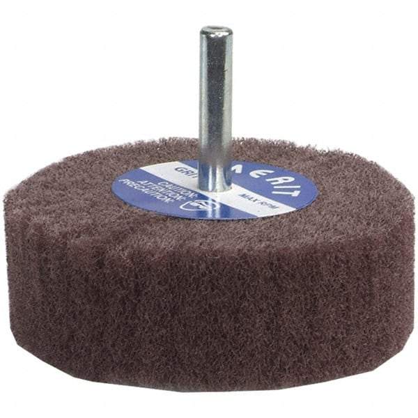 Merit Abrasives - 3" Diam x 1-3/4" Face Width, Very Fine Aluminum Oxide Nonwoven Mounted Flap Wheel - 1/4" Shank Mount, 12,000 Max RPM - Makers Industrial Supply