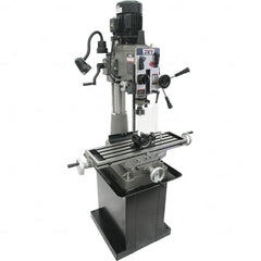 Jet - 1 Phase, 20-1/2" Swing, Geared Head Mill Drill Combination - 32-1/4" Table Length x 9-1/2" Table Width, 20-1/2" Longitudinal Travel, 8-1/4" Cross Travel, 6 Spindle Speeds, 1.5 hp, 115/230 Volts - Makers Industrial Supply