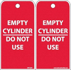 NMC - 4" High x 8" Long, EMPTY CYLINDER-DO NOT USE, English Safety & Facility Accident Prevention Tag - 2 Sides, White Poly - Makers Industrial Supply