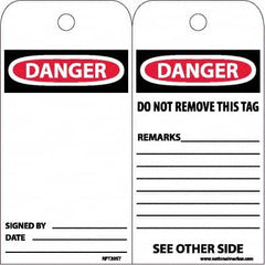 NMC - 4" High x 8" Long, DANGER, English Safety & Facility Accident Prevention Tag - Tag Header: Danger, 2 Sides, White Poly - Makers Industrial Supply