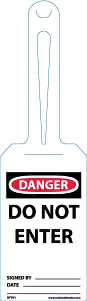 NMC - 11-1/4" High x 3-1/4" Long, DANGER - DO NOT ENTER, English Safety & Facility Tag - Tag Header: Danger, 1 Side, White Unrippable Vinyl - Makers Industrial Supply