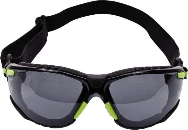 3M - Gray Lenses, Frameless Safety Glasses - Anti-Fog, Green Frame, Size Universal, Wrap Around - Makers Industrial Supply