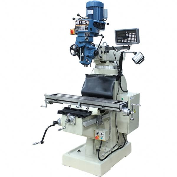 Baileigh - 9" Table Width x 42" Table Length, Step Pulley Control, 1 Phase Knee Milling Machine - R8 Spindle Taper, 3 hp - Makers Industrial Supply