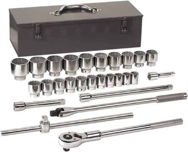 GearWrench - 27 Piece 3/4" Drive Chrome Finish Socket Set - 12 Points, 7/8" to 2-3/8" Range, Inch Measurement Standard - Makers Industrial Supply