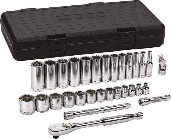 GearWrench - 30 Piece 3/8" Drive Chrome Finish Deep Well Socket Set - 12 Points, 1/4" to 1" Range, Inch Measurement Standard - Makers Industrial Supply