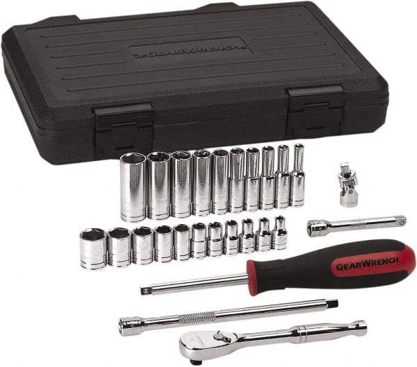 GearWrench - 26 Piece 1/4" Drive Standard Deep Socket Set - 6 Points, 5/32 to 9/16", Inch Measurement Standard - Makers Industrial Supply