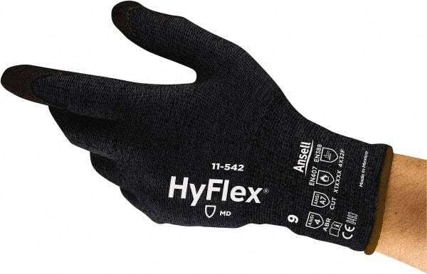 Ansell - Size 2XL (11), ANSI Cut Lvl A7, Puncture Lvl 3, Abrasion Lvl 4, Nitrile Coated Cut Resistant Gloves - 9.5413" Long, Palm & Fingertips Coated, Kevlar, Nylon, Spandex & Steel Lining, Knit Wrist, Black, Paired - Makers Industrial Supply