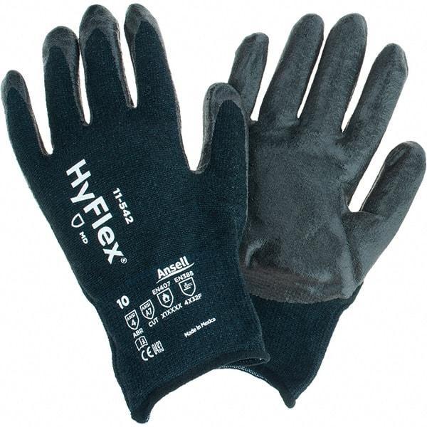 Ansell - Size XL (10), ANSI Cut Lvl A7, Puncture Lvl 3, Abrasion Lvl 4, Nitrile Coated Cut Resistant Gloves - 8.9508" Long, Palm & Fingertips Coated, Kevlar, Nylon, Spandex & Steel Lining, Knit Wrist, Black, Paired - Makers Industrial Supply