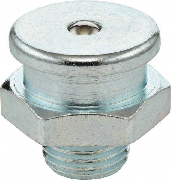 Umeta - Straight Head Angle, 3/8-19 BSPP Steel Button-Head Grease Fitting - 22mm Hex, 21.5mm Overall Height, 8mm Shank Length, Zinc Plated Finish - Makers Industrial Supply