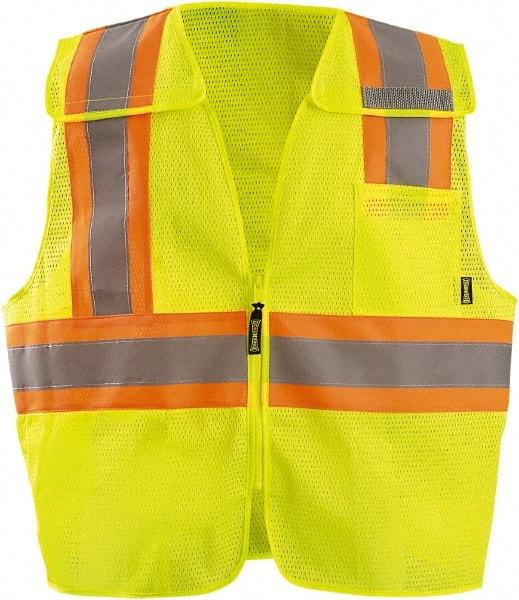 OccuNomix - Size S High Visibility Yellow Mesh Breakaway Vest - 50" Chest, ANSI 107-2015, Hook & Loop Closure, 2 Pockets, Polyester - Makers Industrial Supply