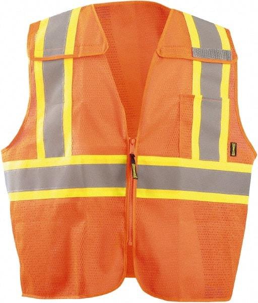 OccuNomix - Size 2XL High Visibility Orange Mesh Breakaway Vest - 60" Chest, ANSI 107-2015, Hook & Loop Closure, 2 Pockets, Polyester - Makers Industrial Supply