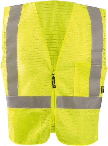 OccuNomix - Size L High Visibility Yellow Mesh General Purpose Vest - 46" Chest, ANSI 107-2015, Zipper Closure, 3 Pockets, Polyester - Makers Industrial Supply