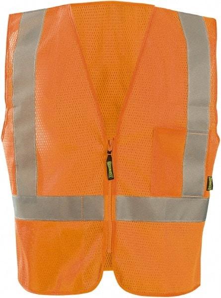 OccuNomix - Size XL High Visibility Orange Mesh General Purpose Vest - 50" Chest, ANSI 107-2015, Zipper Closure, 3 Pockets, Polyester - Makers Industrial Supply